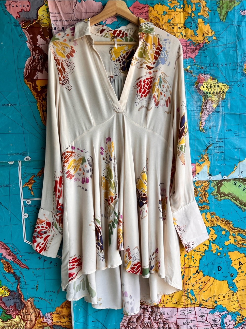 Free People Cream Floral Brushstroke Tunic
